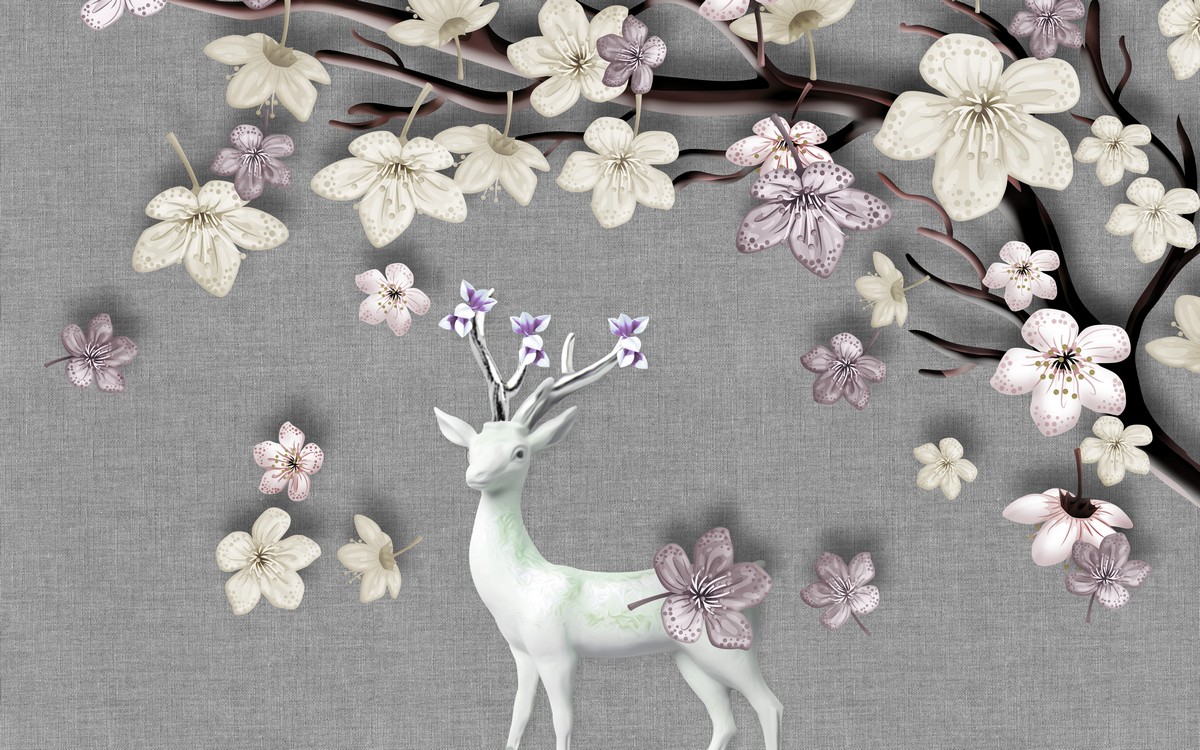 Фарфоровый олень в цветах сакуры